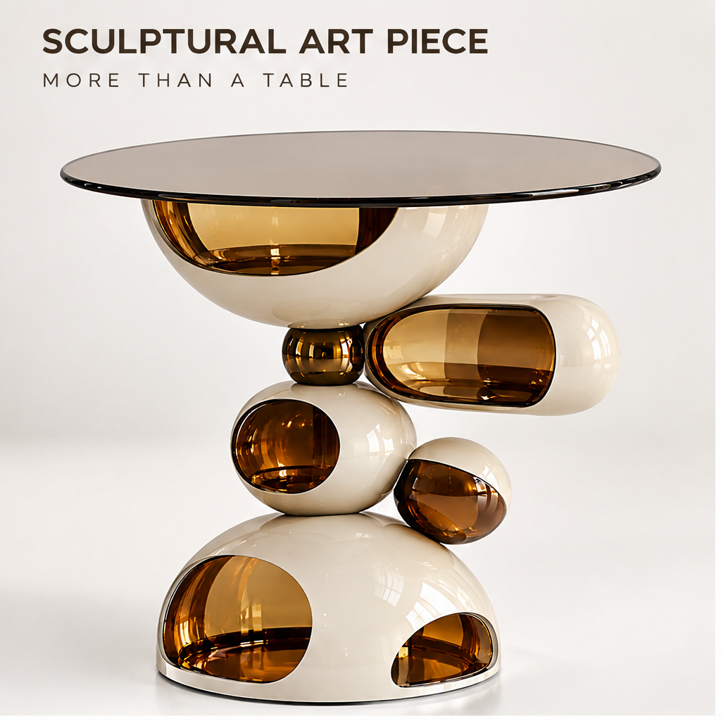 domivov® Ivory Sculptural Tempered-Glass Side Table