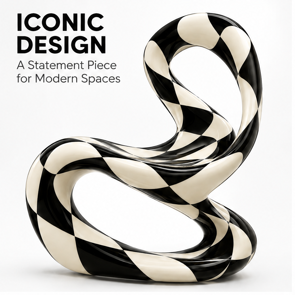 domivov® Checkered Sculptural Lounge Chair – Black & Cream Statement Accent Chair