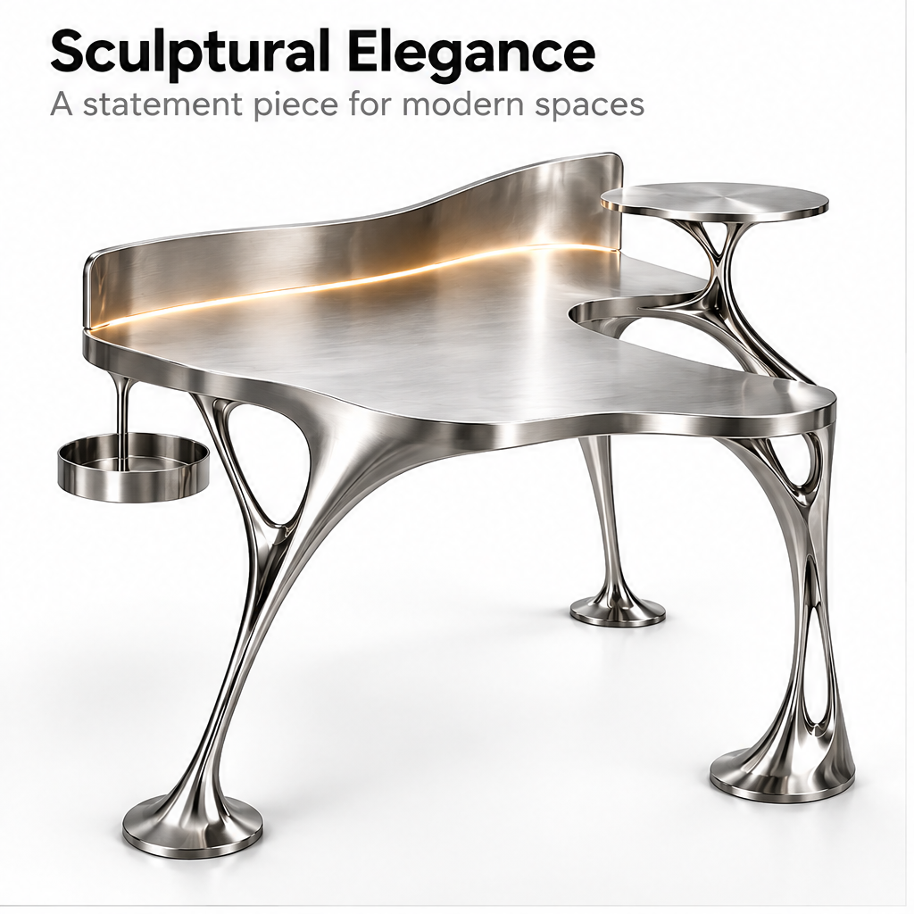 domivov® Sculptural Stainless Steel LED Desk