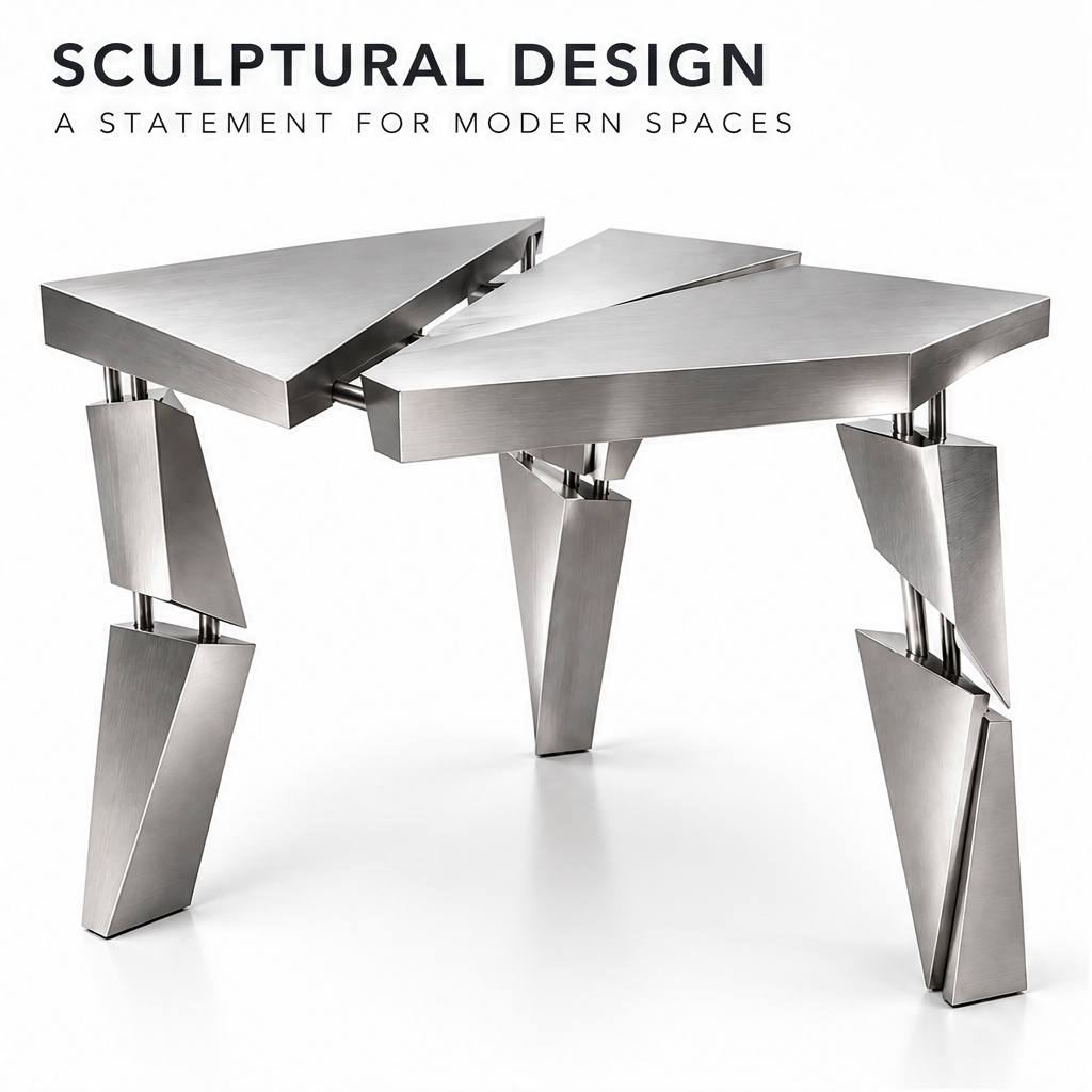 domivov® Silver Triangular Sculptural Accent Table