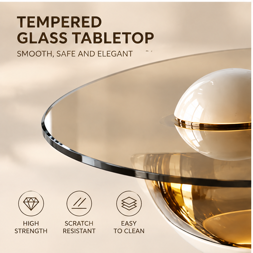 domivov® Ivory Sculptural Round Glass-Top Side Table
