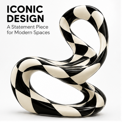 domivov® Checkered Sculptural Lounge Chair – Black & Cream Statement Accent Chair