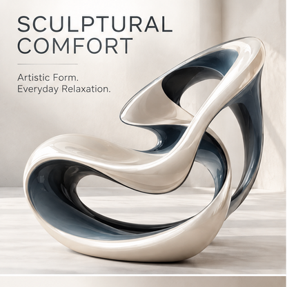 domivov® Sculptural Resin Lounge Chair – Cream & Slate Blue Glossy Accent Chair