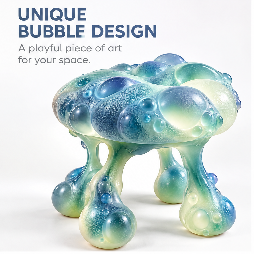 domivov® Blue-Green Bubble Resin Accent Stool