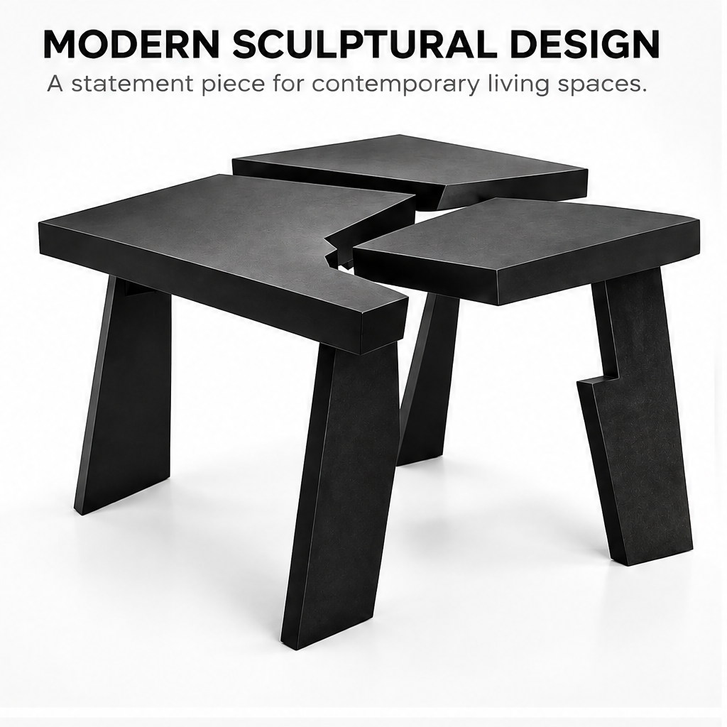 domivov® Black Geometric Split-Top Coffee Table