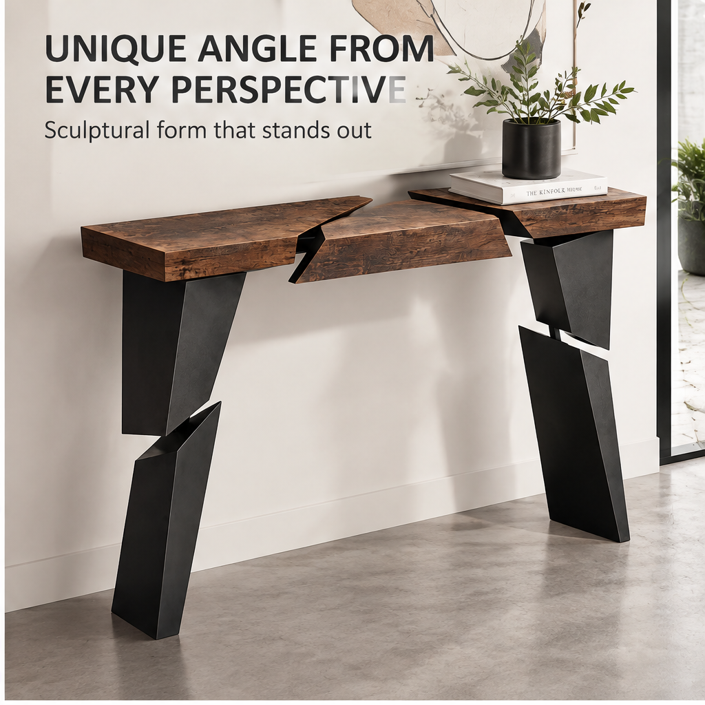 domivov® Rustic Wood Geometric Console Table