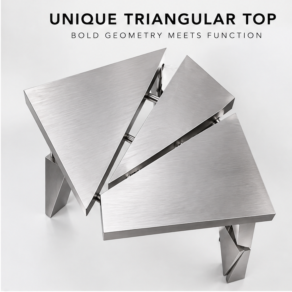 domivov® Silver Triangular Sculptural Accent Table