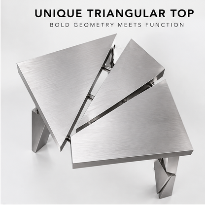 domivov® Silver Triangular Sculptural Accent Table
