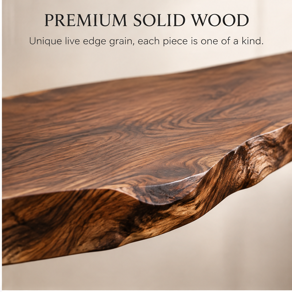 domivov® Live-Edge Wood Console Table with Stone Base