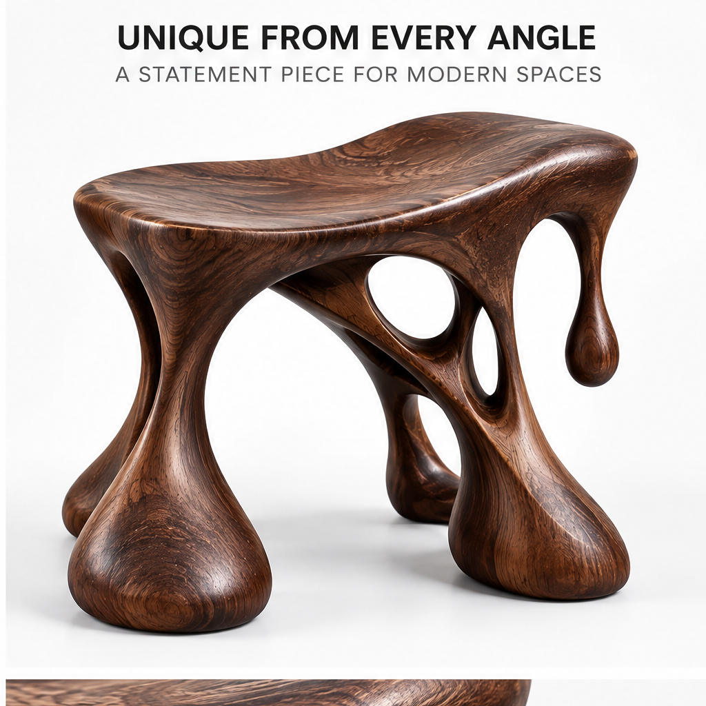 domivov® Sculptural Solid Wood Stool