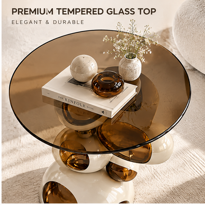 domivov® Ivory Sculptural Tempered-Glass Side Table