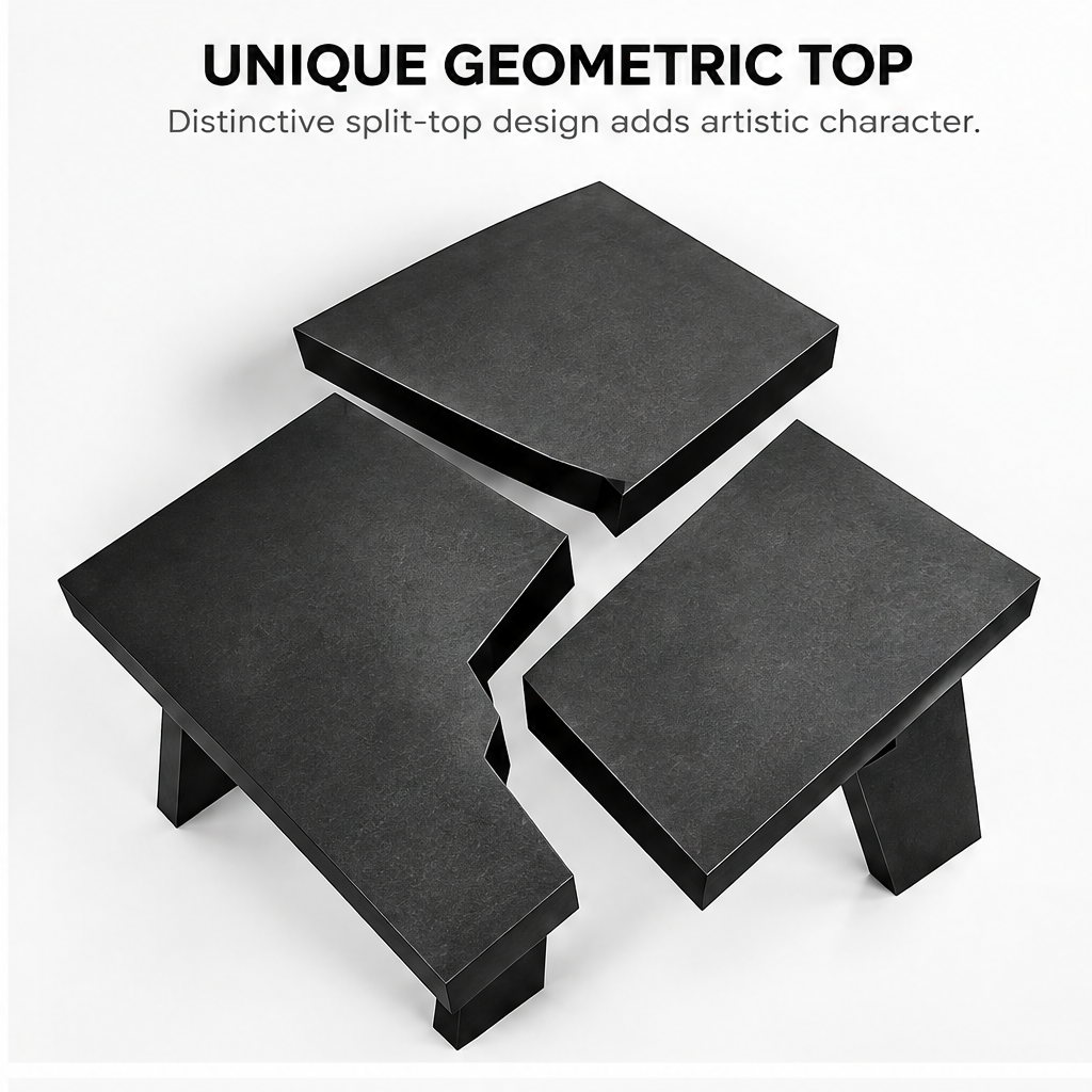 domivov® Black Geometric Split-Top Coffee Table