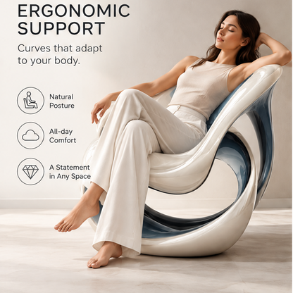 domivov® Sculptural Resin Lounge Chair – Cream & Slate Blue Glossy Accent Chair