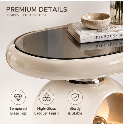 domivov® Ivory Sculptural Glass-Top Console Table