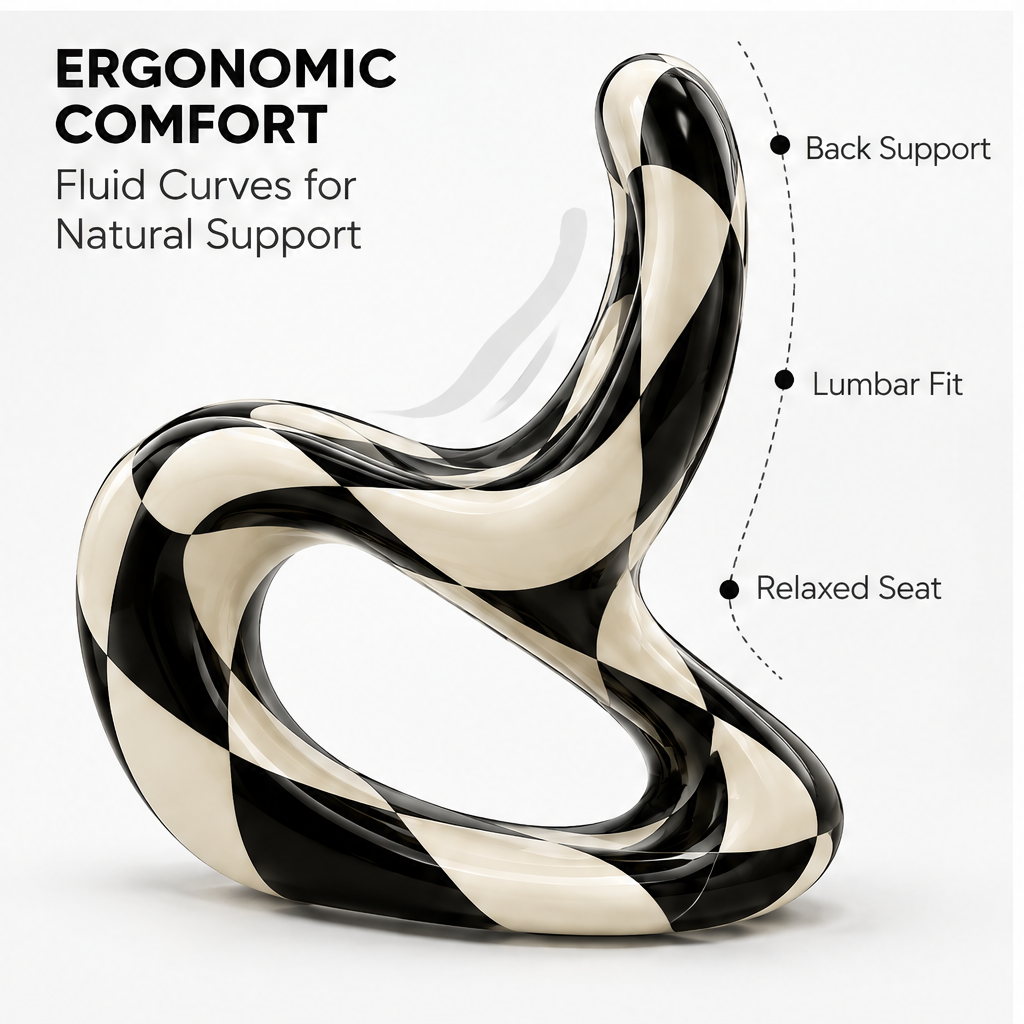 domivov® Checkered Sculptural Lounge Chair – Black & Cream Statement Accent Chair