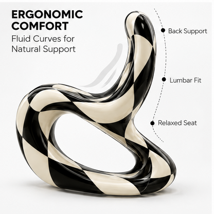 domivov® Checkered Sculptural Lounge Chair – Black & Cream Statement Accent Chair