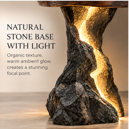 domivov® Live-Edge Wood Console Table with Stone Base