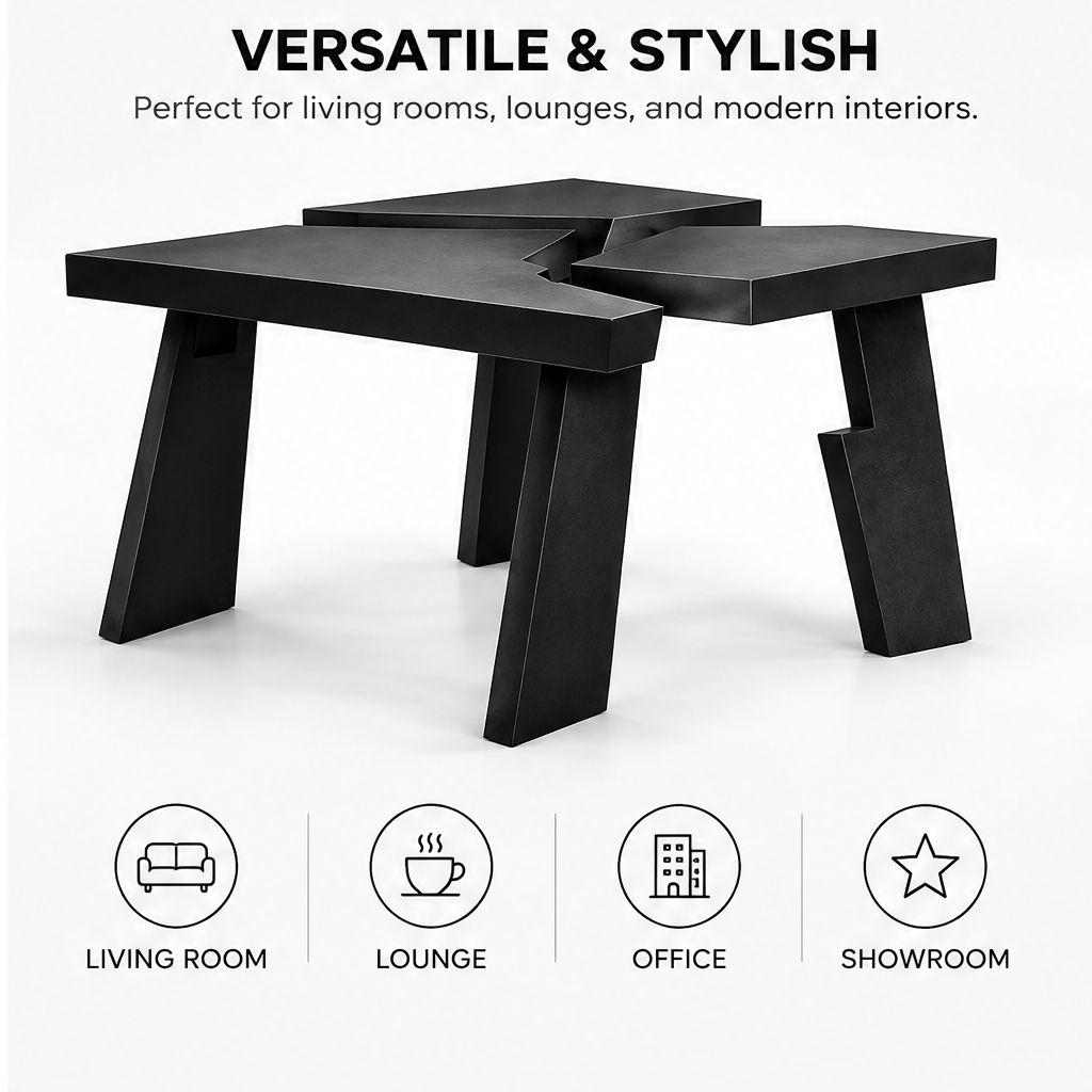 domivov® Black Geometric Split-Top Coffee Table