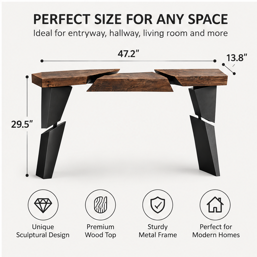 domivov® Rustic Wood Geometric Console Table