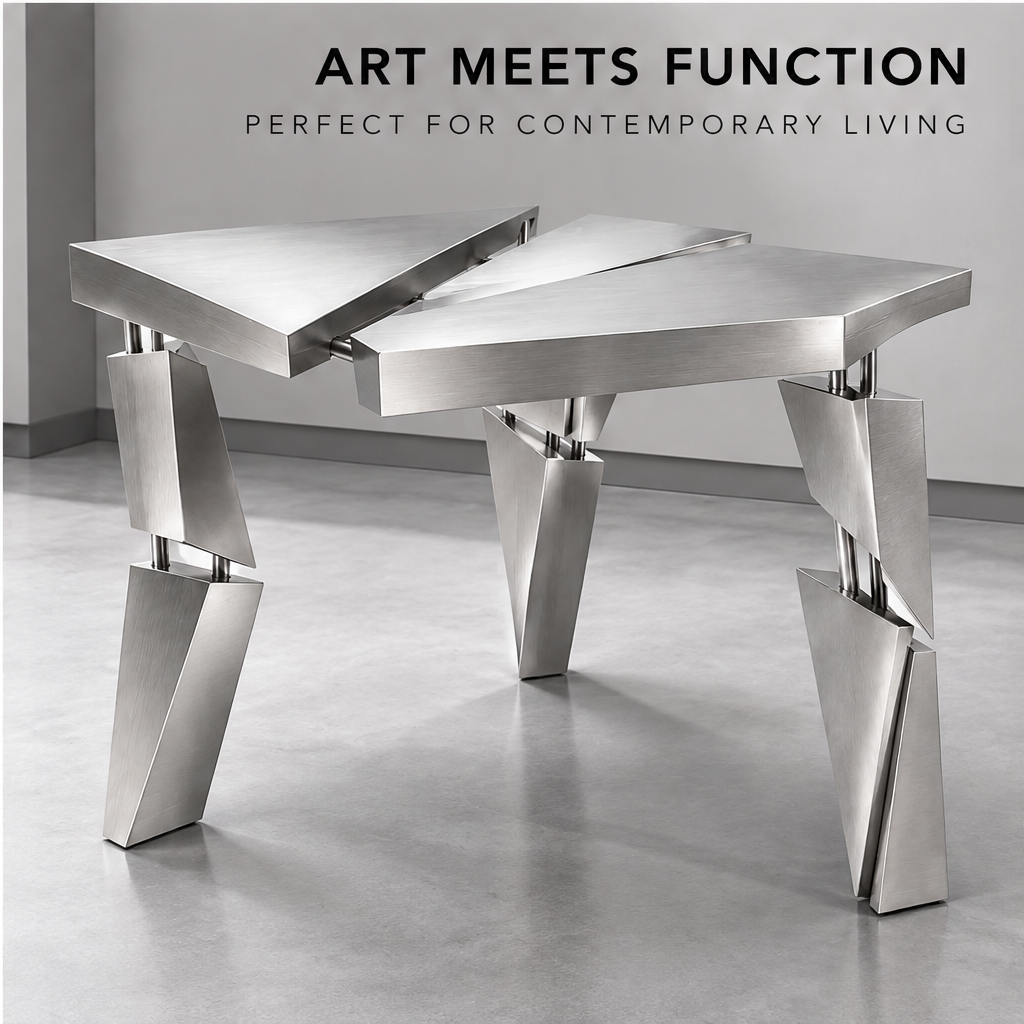 domivov® Silver Triangular Sculptural Accent Table