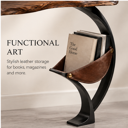 domivov® Live-Edge Wood Console Table with Stone Base