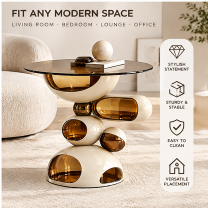 domivov® Ivory Sculptural Tempered-Glass Side Table