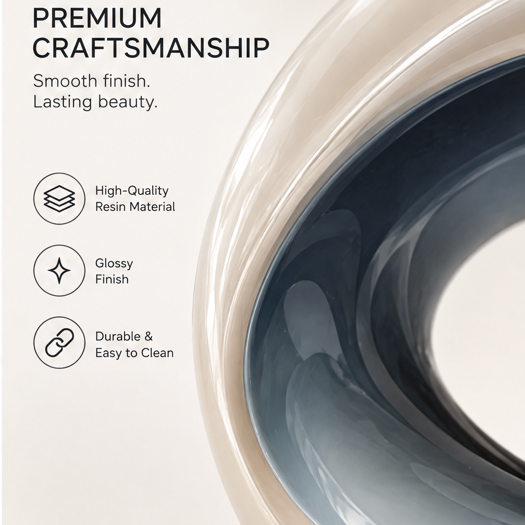domivov® Sculptural Resin Lounge Chair – Cream & Slate Blue Glossy Accent Chair