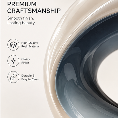 domivov® Sculptural Resin Lounge Chair – Cream & Slate Blue Glossy Accent Chair