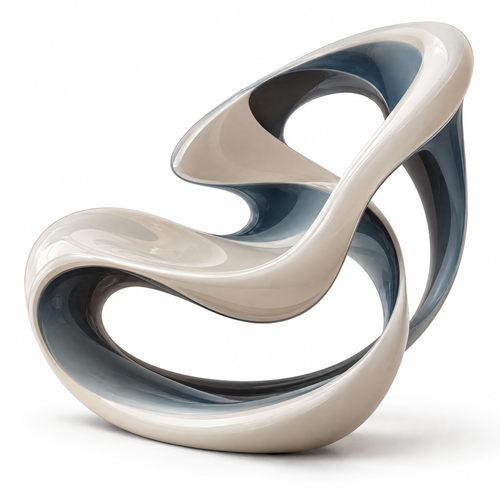 domivov® Sculptural Resin Lounge Chair – Cream & Slate Blue Glossy Accent Chair
