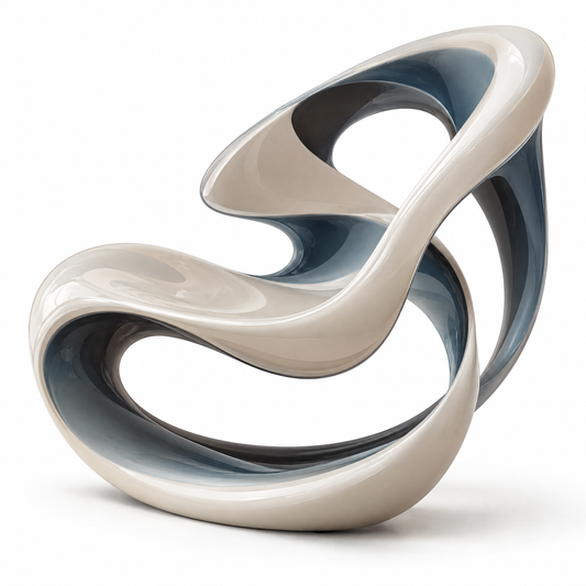 domivov® Sculptural Resin Lounge Chair – Cream & Slate Blue Glossy Accent Chair