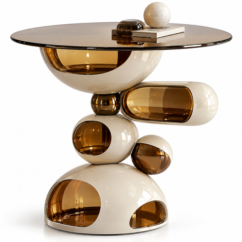 domivov® Ivory Sculptural Tempered-Glass Side Table